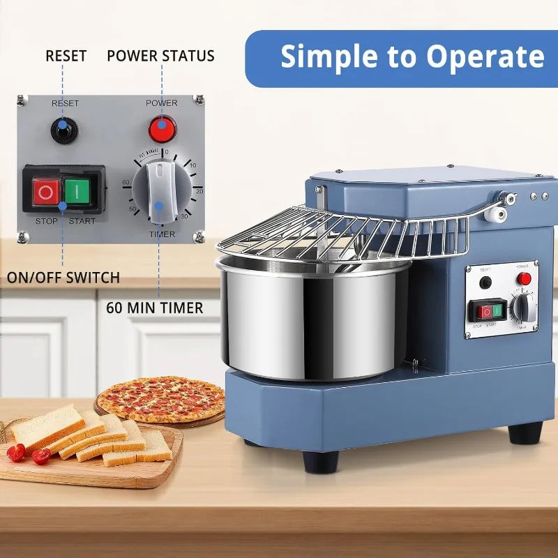 450W Dual Rotating Dough Kneading Machine with Security Shield & Timer Included, Baking Equipment for Restaurant Pizzeria