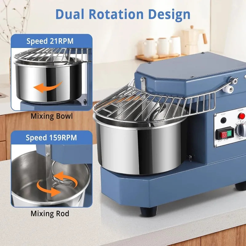 450W Dual Rotating Dough Kneading Machine with Security Shield & Timer Included, Baking Equipment for Restaurant Pizzeria