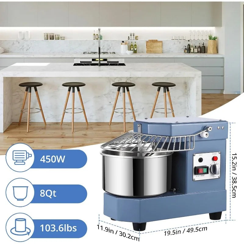 450W Dual Rotating Dough Kneading Machine with Security Shield & Timer Included, Baking Equipment for Restaurant Pizzeria