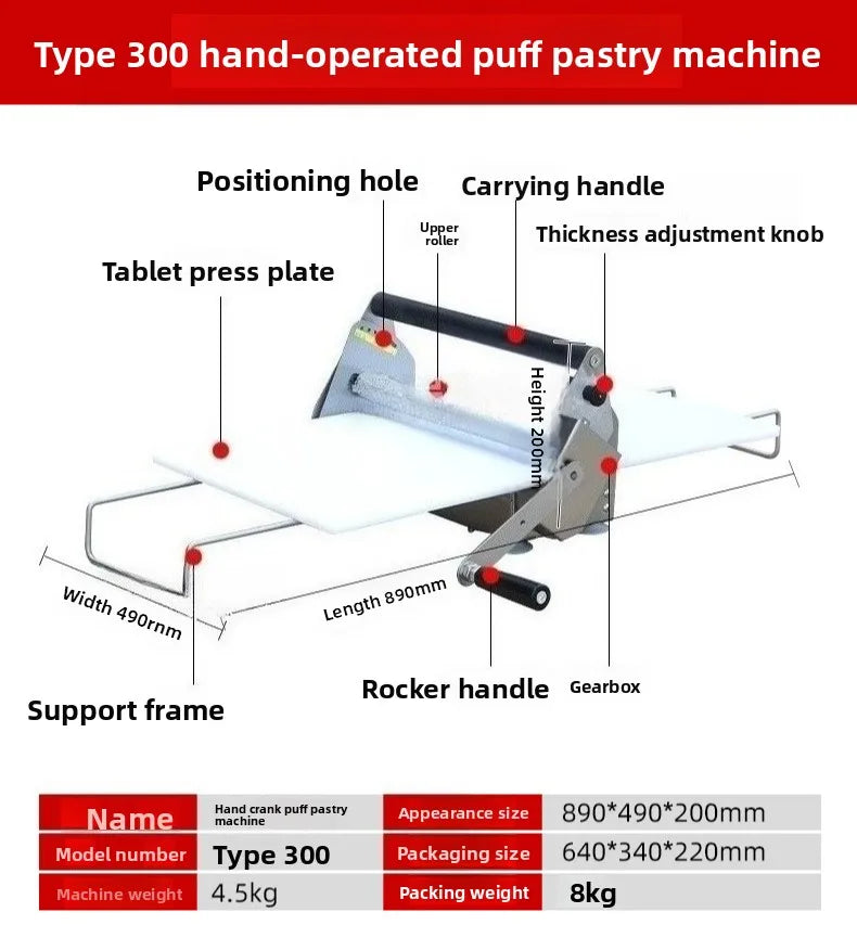 Manual Puff Pastry Machine Hand Cranked Dough Roller Croissant Pastry Sheet Maker for Bakery Kitchen Egg Tart Dough Press Tool